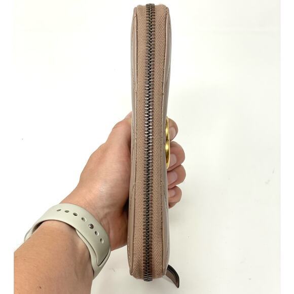 Gucci GG Double G Marmont Zip Around Wallet Zippy Chevron Leather Long Tan Gold - Picture 5 of 14